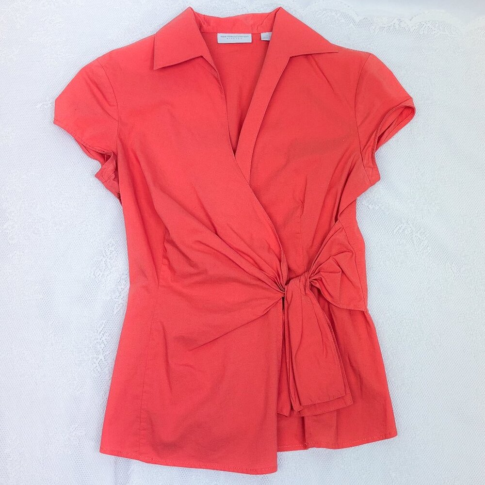 Women's New York & Co Salmon Twist Shirt Summer Business Casual Blouse